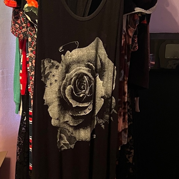 Black Tank Top with Rose and Pin Design - Picture 1 of 4